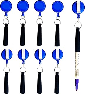 Duty Retractable Pull Pen Holder -Thick Nylon Cable- Ideal for Markers & Carpenter Pencils, Self Retracting Reel & Tight Metal Belt Clip,8 Pack Transparent Blue