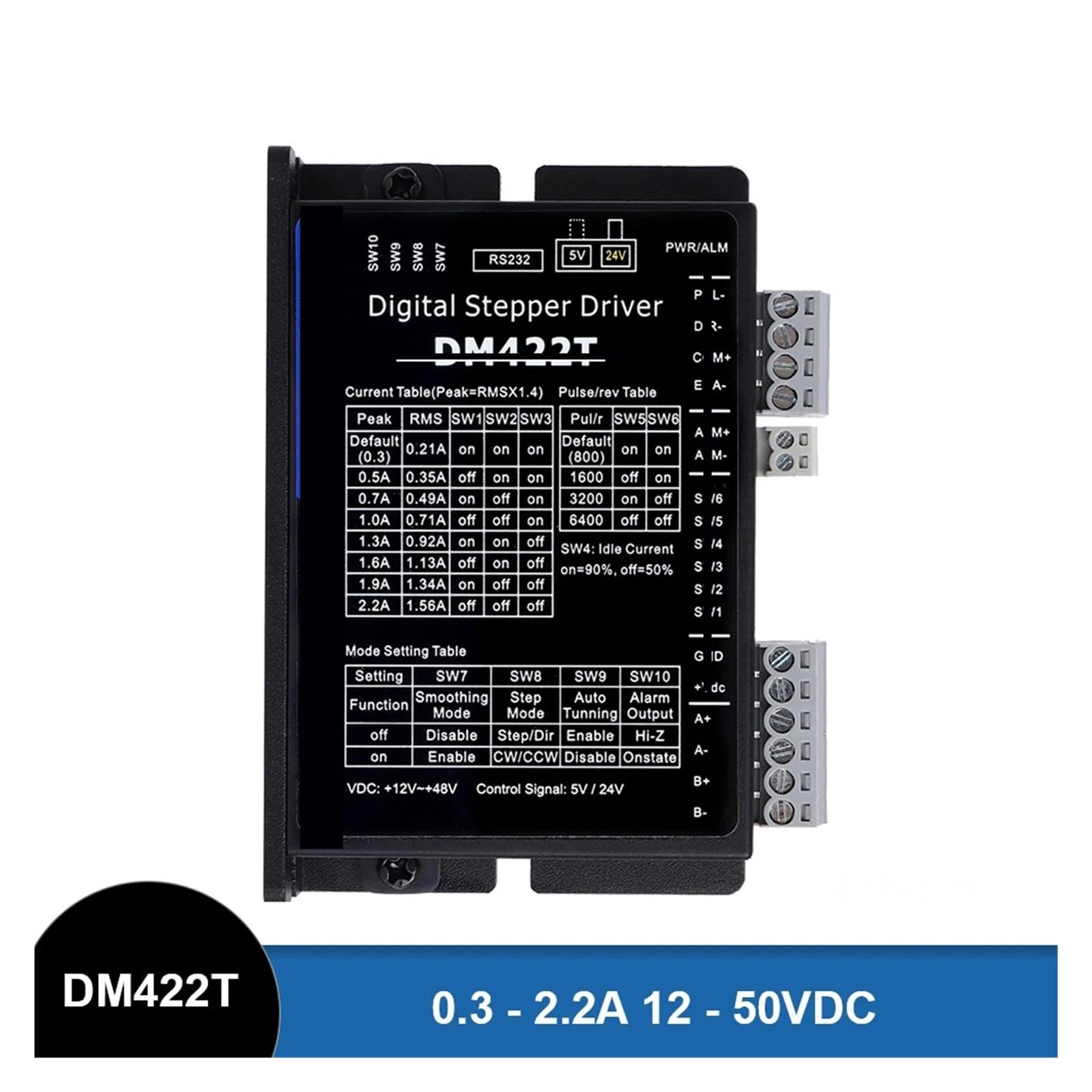 Controlador de motor paso a paso digital, DM422T 0.3-2.2A 12-50VDC for controlador de motor paso a paso Nema 11, 14, 17