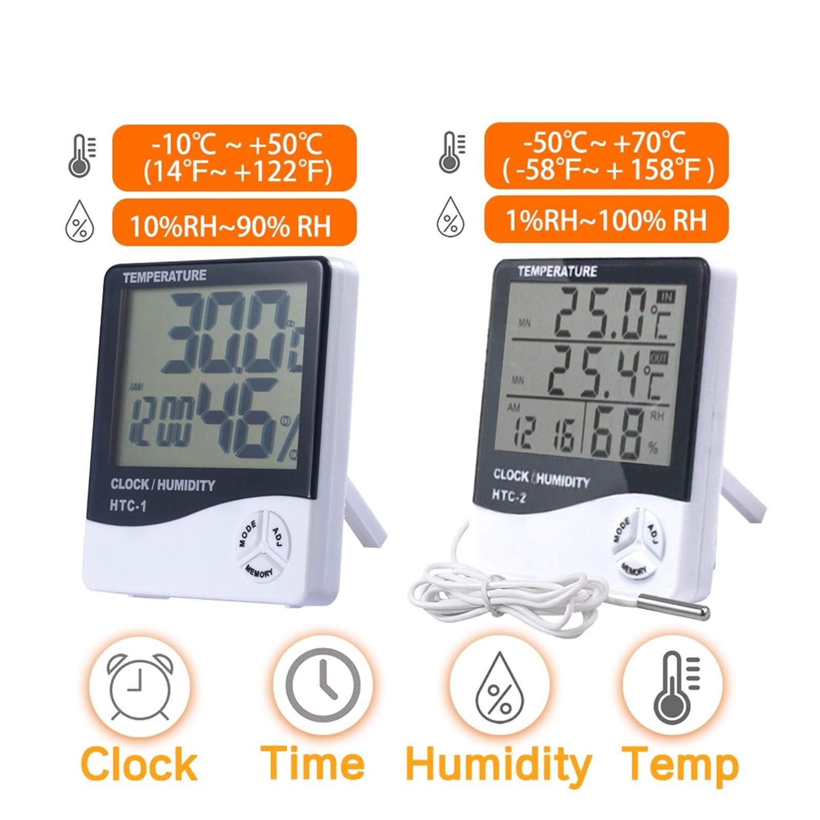 LCD Elektroniczny cyfrowy miernik temperatury i wilgotności Termometr Higrometr Wewnętrzna zewnętrzna stacja pogodowa Zegar, 2
