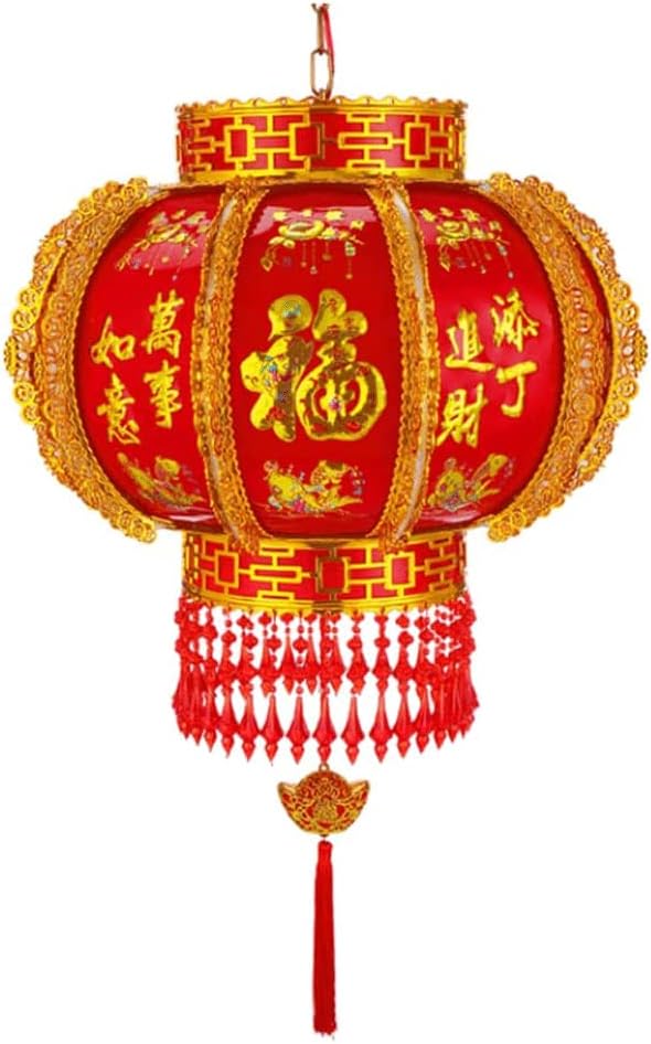 LIOONS Chinese Lanterns,fu Word Led Lantern Pendant Acrylic Lampshade 360° Rotation Hanging Lantern Paper Lantern Lamp Decoration