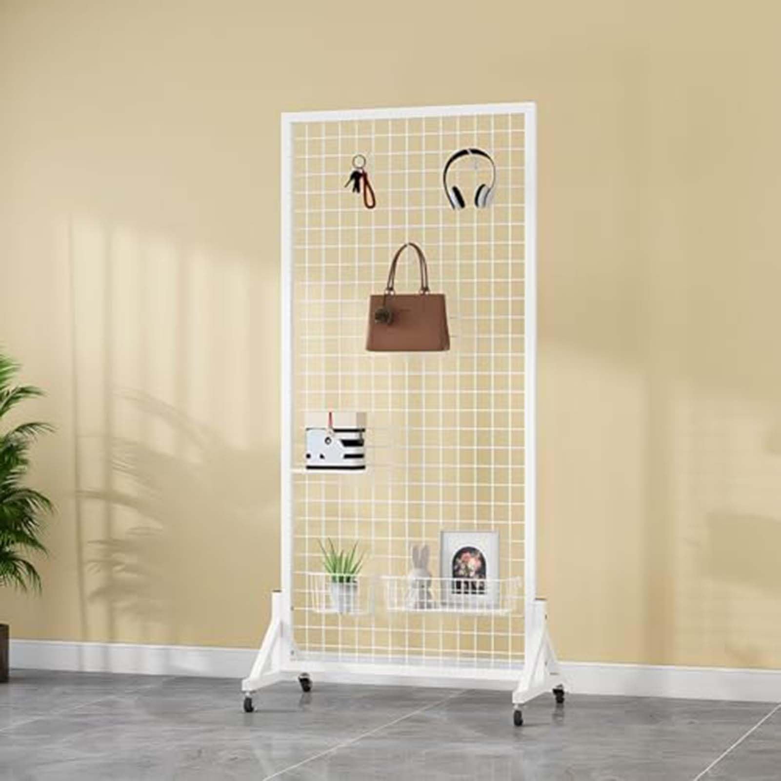Espositore A Pannelli, Carrello Mobile In Metallo Per La Conservazione Di Opere D'arte, Scaffale Mobile In Rete Metallica Con 4 Ruote E 20 Ganci, Espositore Autoportante Per Negozi(White,60x40x160cm)