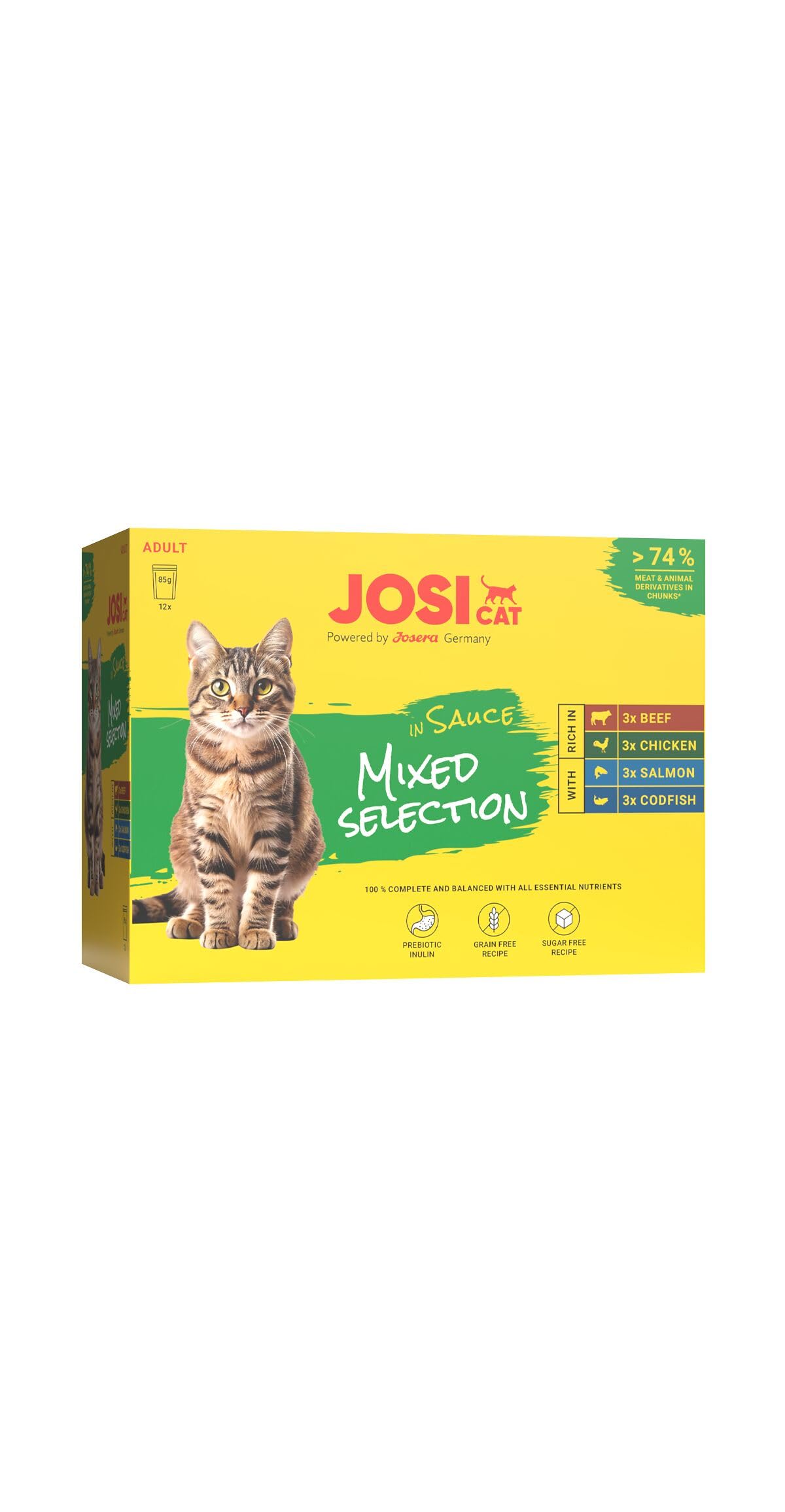 JosiCat Premium Nassfutter Multipack für erwachsene Katzen | 12er Pack mit 4 Sorten | Ohne Konservierungsmittel