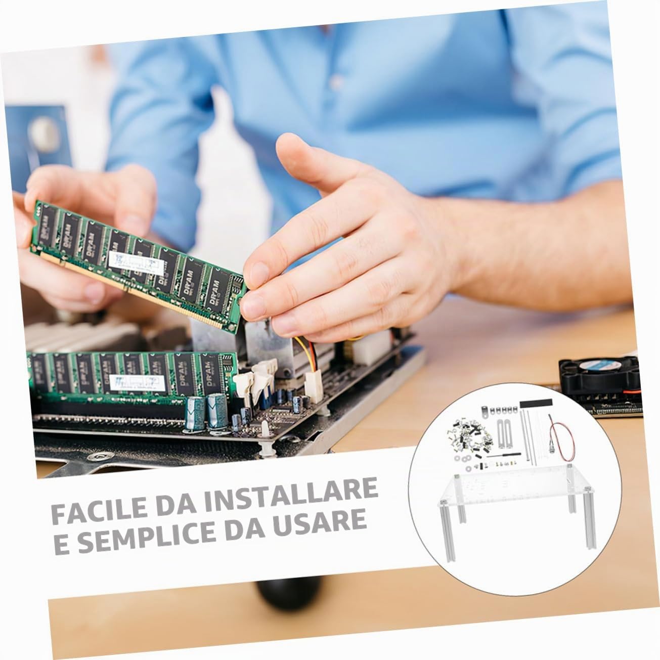 Uonlytech Staffa Per Case Pc Aperto Matx, Supporto Telaio Computer Robusto e Ventilato, Base Trasparente Per Banco Di Desktop, Facile Installazione Per Appassionati Fai-da-te
