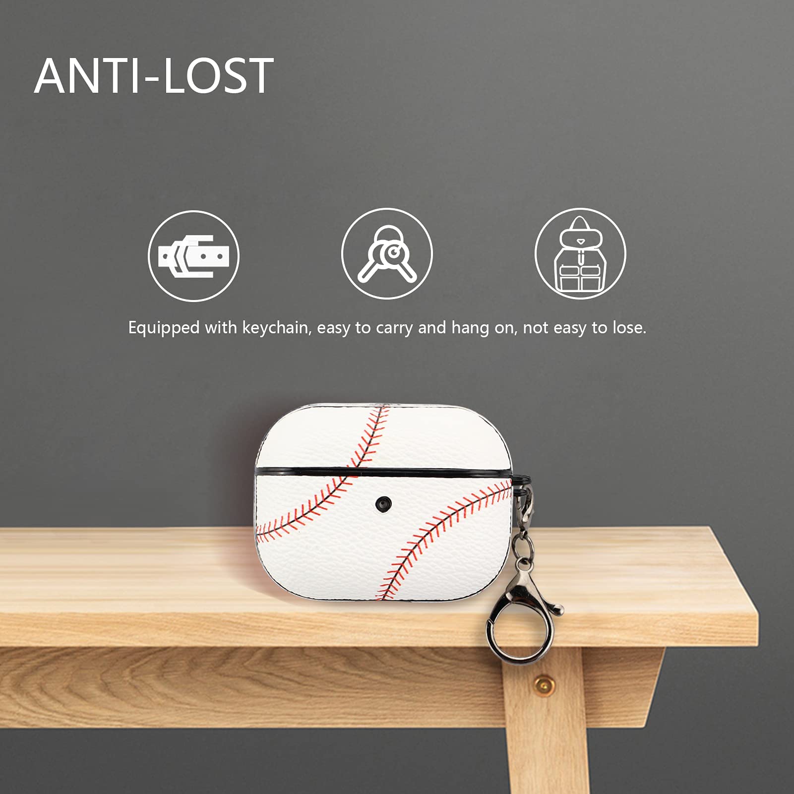 Airpods Pro Case Cover,Baseball Design Shockproof Case Cover for Earphone Airpods Pro,with Keychain Front LED Visible