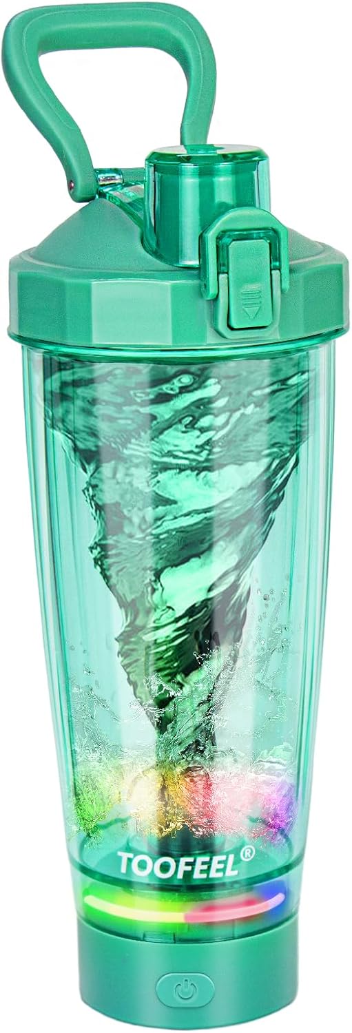 TOOFEEL Electric Protein Shaker Bottle – 20 oz USB Rechargeable, Self Stirring, BPA Free, Green