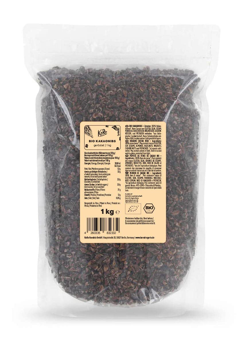 ‎KoRo Pépites de Fèves de Cacao Bio au Goût Intense de Cacao, 1 kg