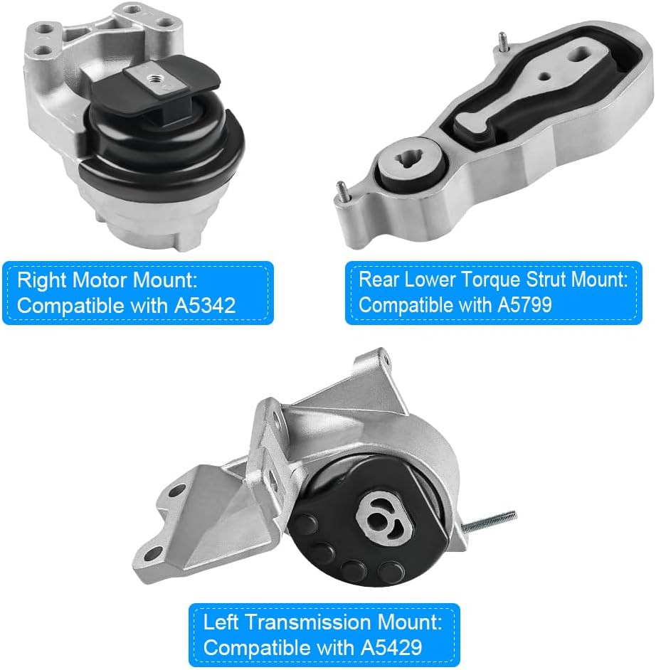 JDMON 3Pcs Engine Motor & Transmission Mount Kit Replacement for Ford Flex Taurus, Lincoln MKS MKT 3.5L 2013-2019 Compatible with A5342, A5429, A5799, EM-4306, 3388, 3205, EM-3205, 3180, EM-3180