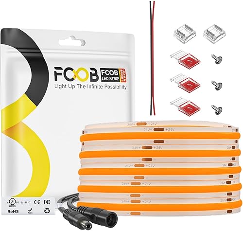 Miniatura 22 de Tira de luz LED COB de 16.4 pies, IP65, impermeable, DC12V, 3000K, blanco cálido, regulable, 320 LEDs/m, luces uniformes flexibles de alta densidad