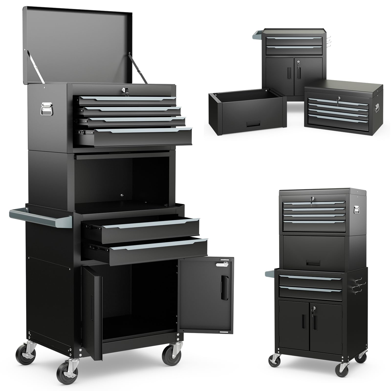 ERGOMASTER Large Rolling Tool-Chest Dentproof with 6 Drawers Heavy Duty Tool-Cabinet on Wheels Lockable and Lock System for Garage Workshop(28 x 13 x 53''-Black)