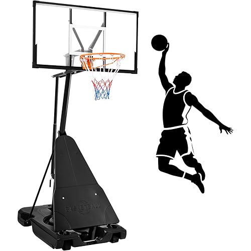 Smug Portable Basketball Hoop, 5.25-10FT Outdoor Basketball Goal with Easy Height Adjustment System, 44In Shatterproof Backboard/Shock Absorbent Rim, Fillable Base, Wheels for Backyard Driveway