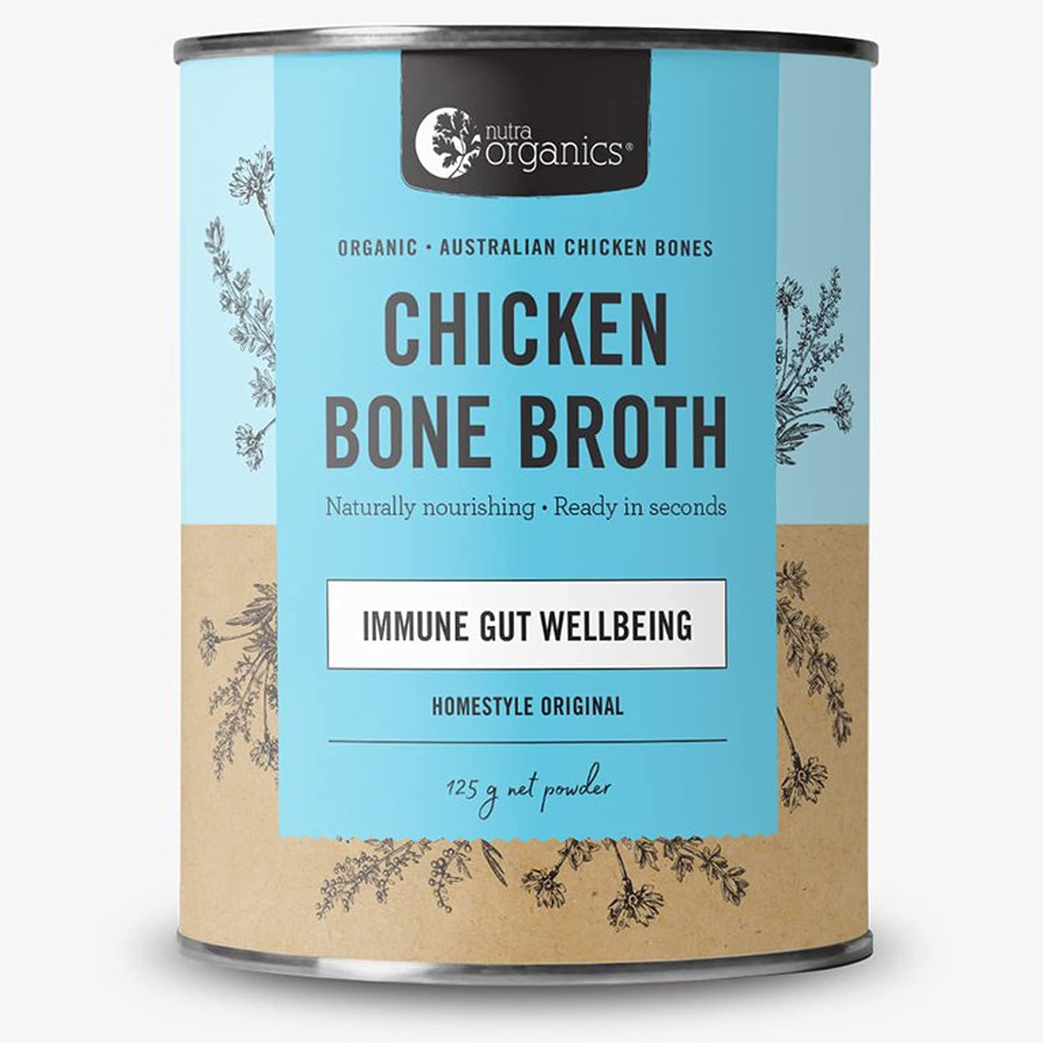 Nutra Organics Chicken Bone Broth Soup - Homestyle Original Flavor Chicken Stock Concentrate For Immune Wellbeing, Gut Health and Cooking (3.5oz)