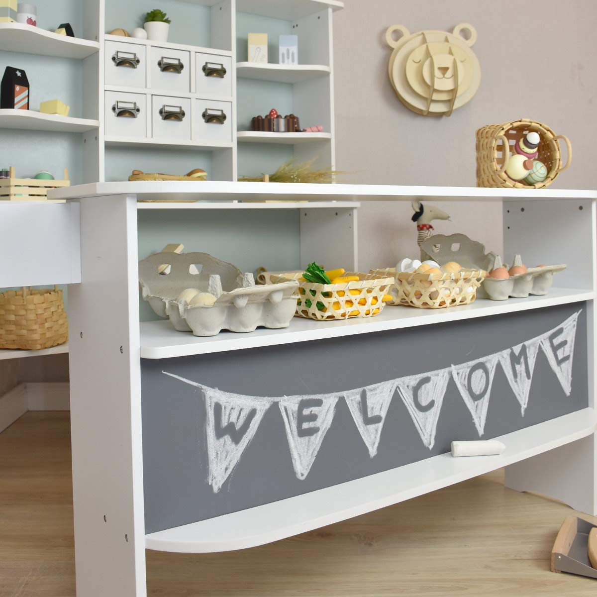 Roba Kaufladen Macaron Mint-Weiss aus Holz - Großer Kaufmannsladen für Kinder - Marktstand