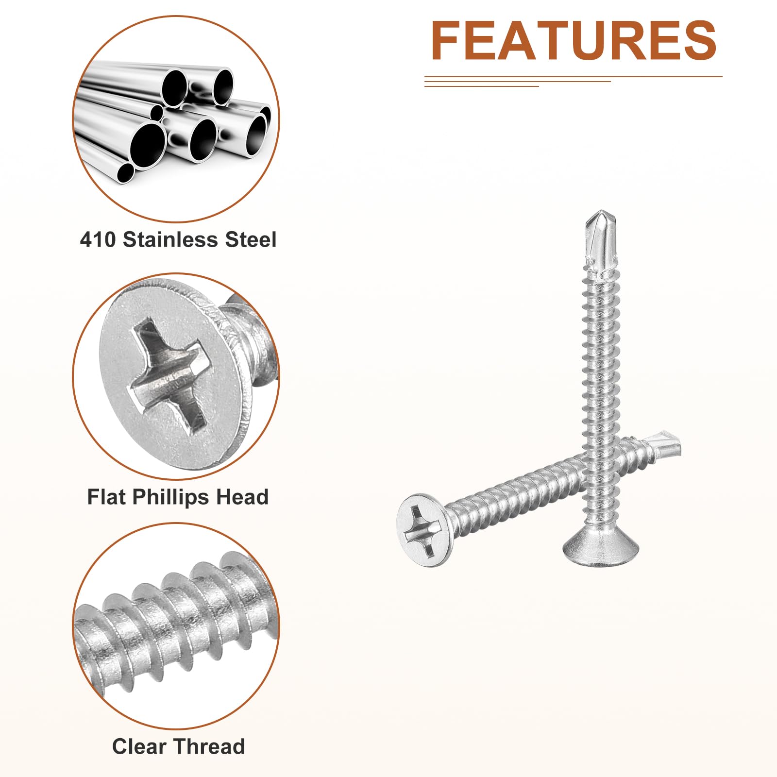 DTGN 25Pcs ST5.5x50mm Self Drilling Screws, 410 Stainless Steel Flat Head Phillips Sheet Metal Screw - Image 4