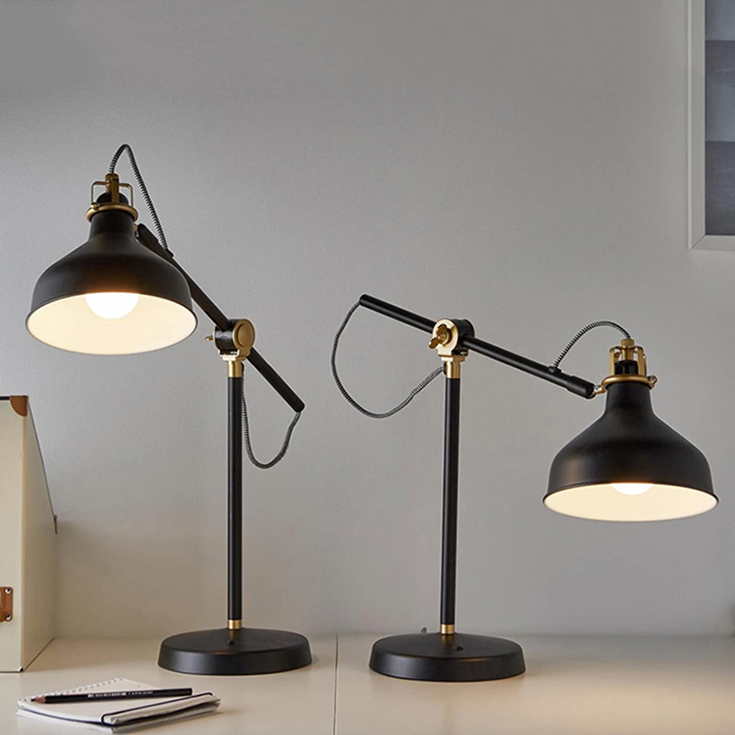 Lampada da scrivania con Braccio snodabile con portalampada a Vite E27, Morsetto Flessibile, Lampada da Tavolo per Lettura, Lavoro, Ufficio e Artigianato, Luce da scrivania Bianca trasparent