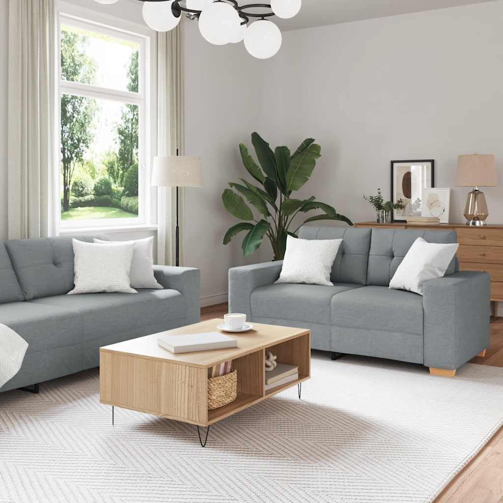 OWOX Sofá de 2 + 3 plazas gris claro 160/221 cm, poliéster, estructura de madera y metal, reposabrazos anchos, cojín cómodo, moderno, resistente, salón, oficina, habitación de invitados