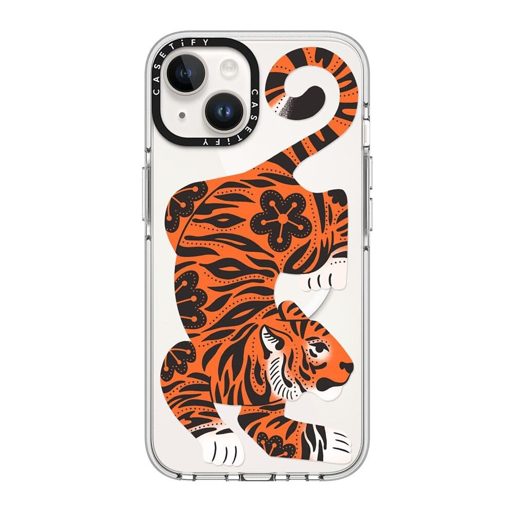 CASETiFY Transparente Schutzhülle für iPhone 14, vergilbt nicht, 2 m Fallschutz, kompatibel mit Magsafe, Fierce Tiger, transparent