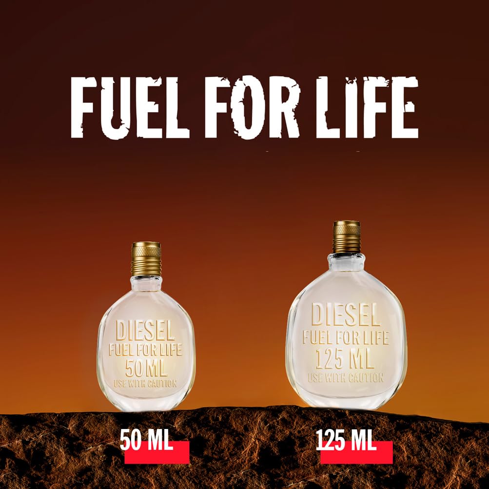 Diesel Fuel for Life, Agua de Perfume para Hombre en Vaporizador Spray, Fragancia Sensorial, 125 ml | Familia fougère, con pomelo, pimienta rosa, lavanda y heliotropo, para un aroma sensual y adictivo