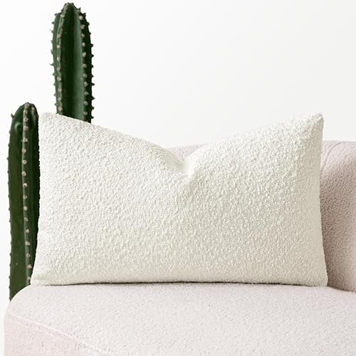 MIULEE Paquete de 1 funda de almohada blanca de 12 x 20 pulgadas, funda de almohada decorativa para sofá, con textura de boucle, funda de almohada MIULEE Paquete de 1 funda de almohada blanca de 12 x 20 pulgadas, funda de almohada decorativa para sofá, con textura de boucle, funda de almohada