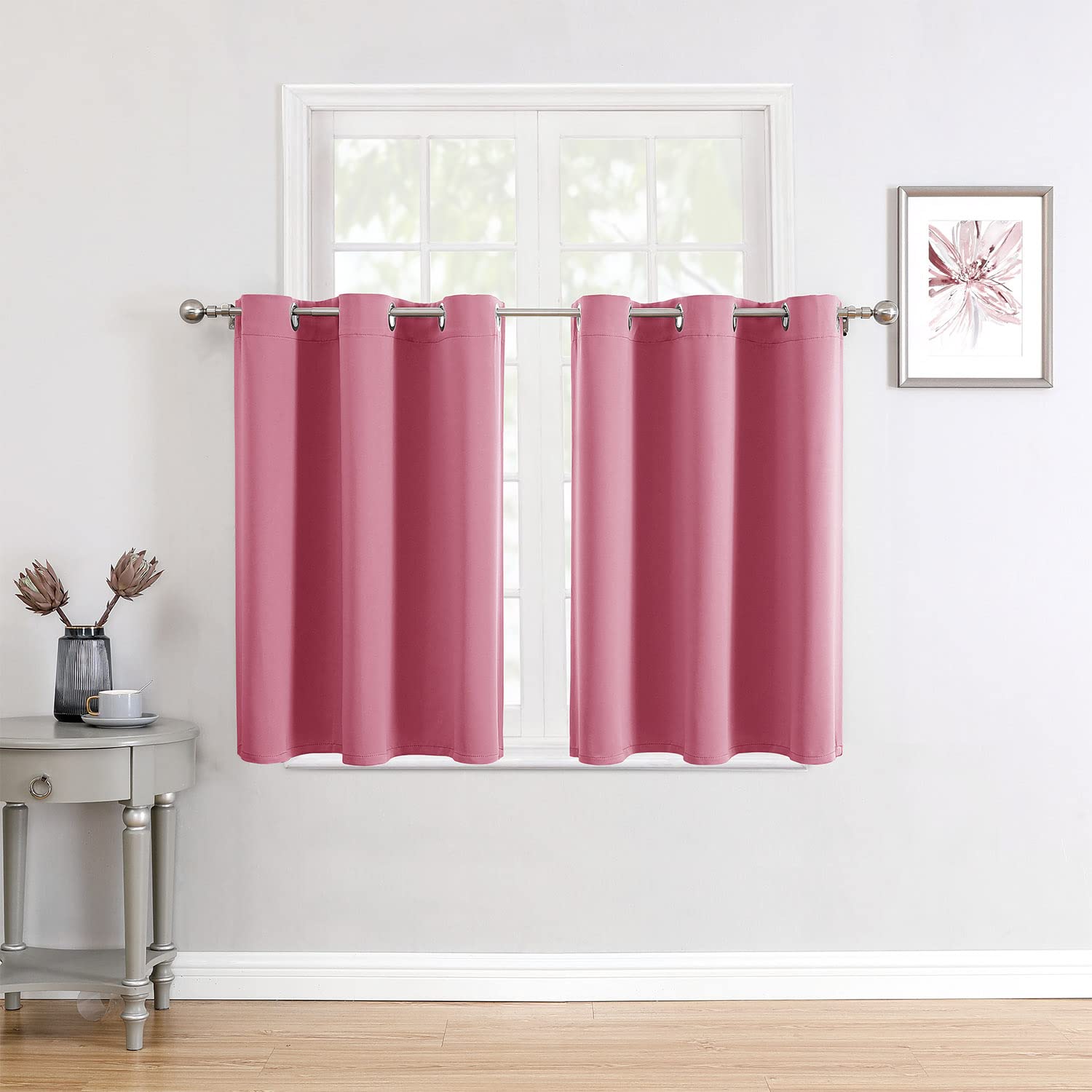 ChrisDowa Small Blackout Curtains for Kitchen and Bedroom 36 Inches Long | 2 Panels Set, Thermal Insulated, Room Darkening, Grommet, Short Window Drapes, for Living Room, Pink, 42 x 36 Inch