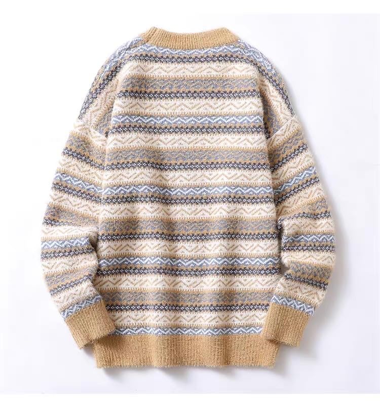 Men's Sweater Round Neck Knit Pullover Loose Fit Retro Base Layer Warm Long Sleeve Top for Men4