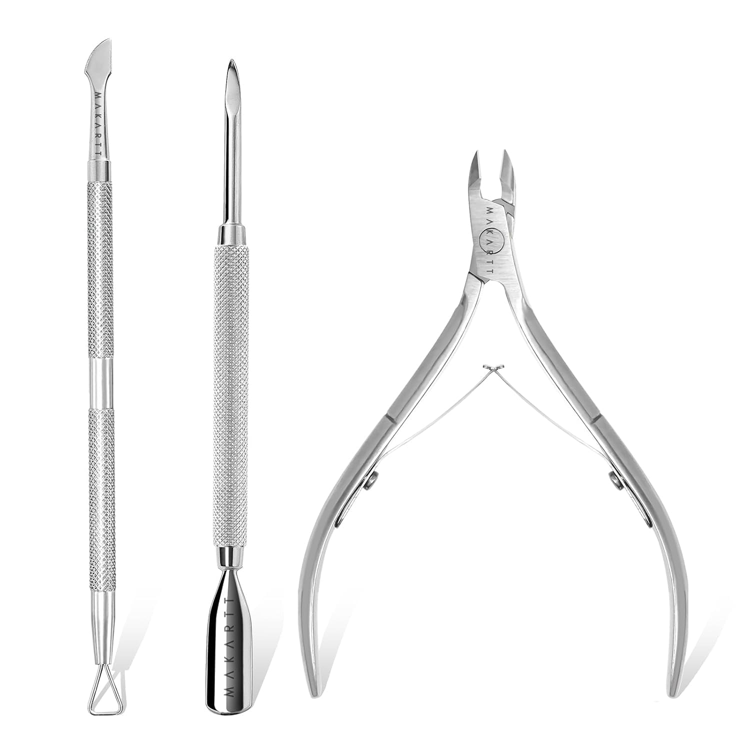 Makartt Nagelhautzange mit nagelhautentferner - 3 Pcs Rosa Cuticle Remover Tool, Professionelle nagelhautschere set mit Edelstahl-Nagelhaut Trimmer, Doppelend Nagelhautschieber und Nagelschaber