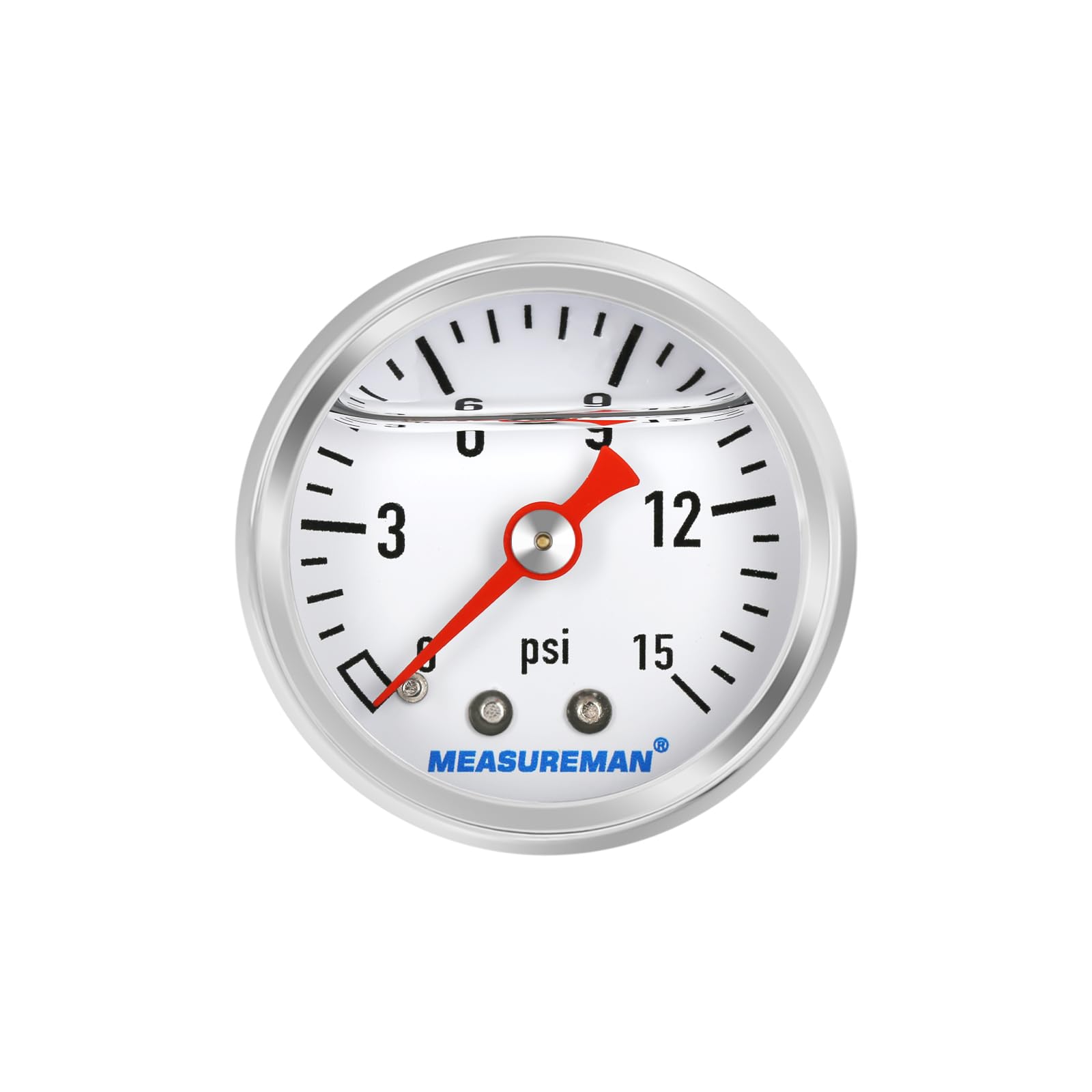 MEASUREMAN 1.5" Liquid Filled Fuel Pressure Gauge, 0-15 PSI Range for Accurate Tuning - Stainless Steel Case with a 1/16" NPT Center Back Mount