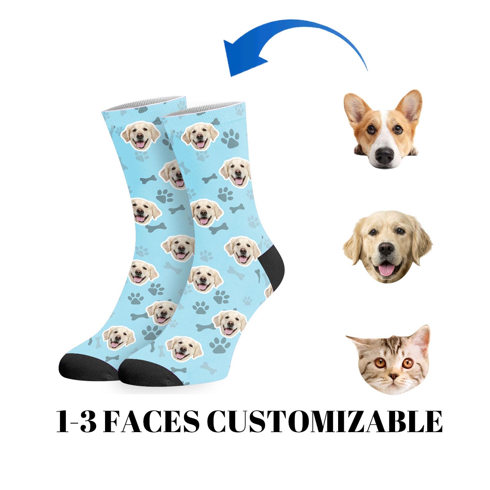 COLORSFORU Personalized Pet Face Socks for Men Women Kids, Custom Dog and Cat Socks, Christmas Socks Gift for Pet Lover