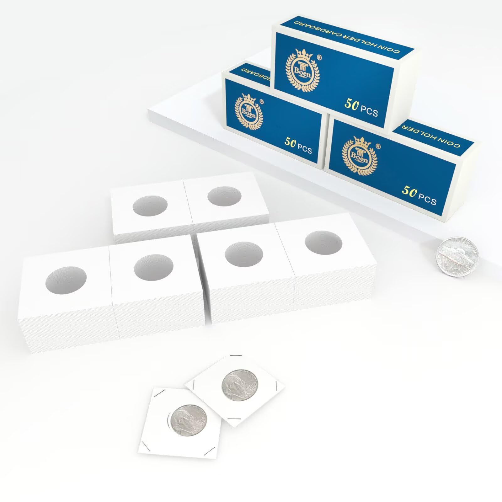 Boen 150Pcs Coin Flips 23mm/(0.9 Inch) .Coin Flips for Nickel. Coin Holders for Colletors The Coin Collection Supplies The Coin Cardboard Coin Flips
