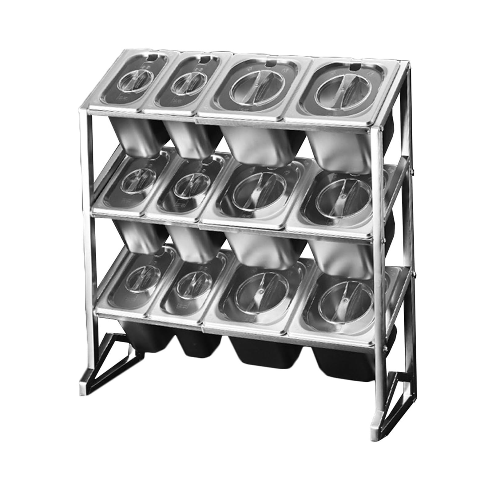Organizador de especias de 3 niveles con tapa transparente y 15 compartimentos expandibles, plateado, A-22.8 x 7.5 x 24.8 pulgadas
