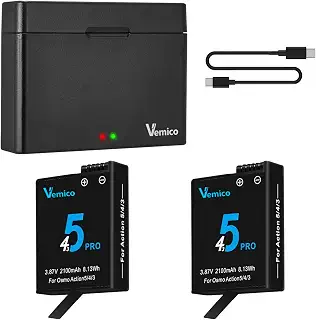 Vemico for dji Osmo Action 6 バッテリー PSE済 2*2100mAh アクション 5/4/3 バッテリー充電器 キット | Type-C同時充電 オズモアクション 4 バッテリー アクション互換Battery オズモ5予備充電器 オズモ6電池 対応: For DJI Osmo Action 6/Action 5 Pro/Action 4/Action 3/360 カメラ