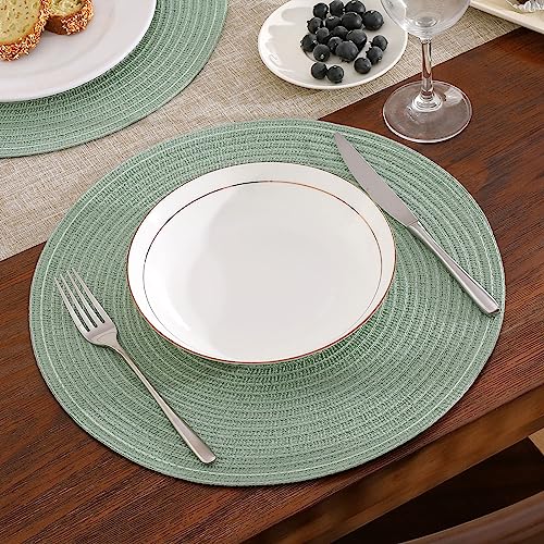 Image of SHACOS Round Placemats Set of 6 Washable 15 inch Cotton Polyester Table Mats Woven Braided Place Mats for Dining Table, Sage Green