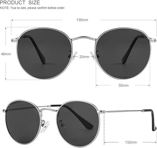 Miniatura 5 de Gleyemor Lentes de sol redondos polarizados clásicos para mujeres y hombres, con marco de metal moderno