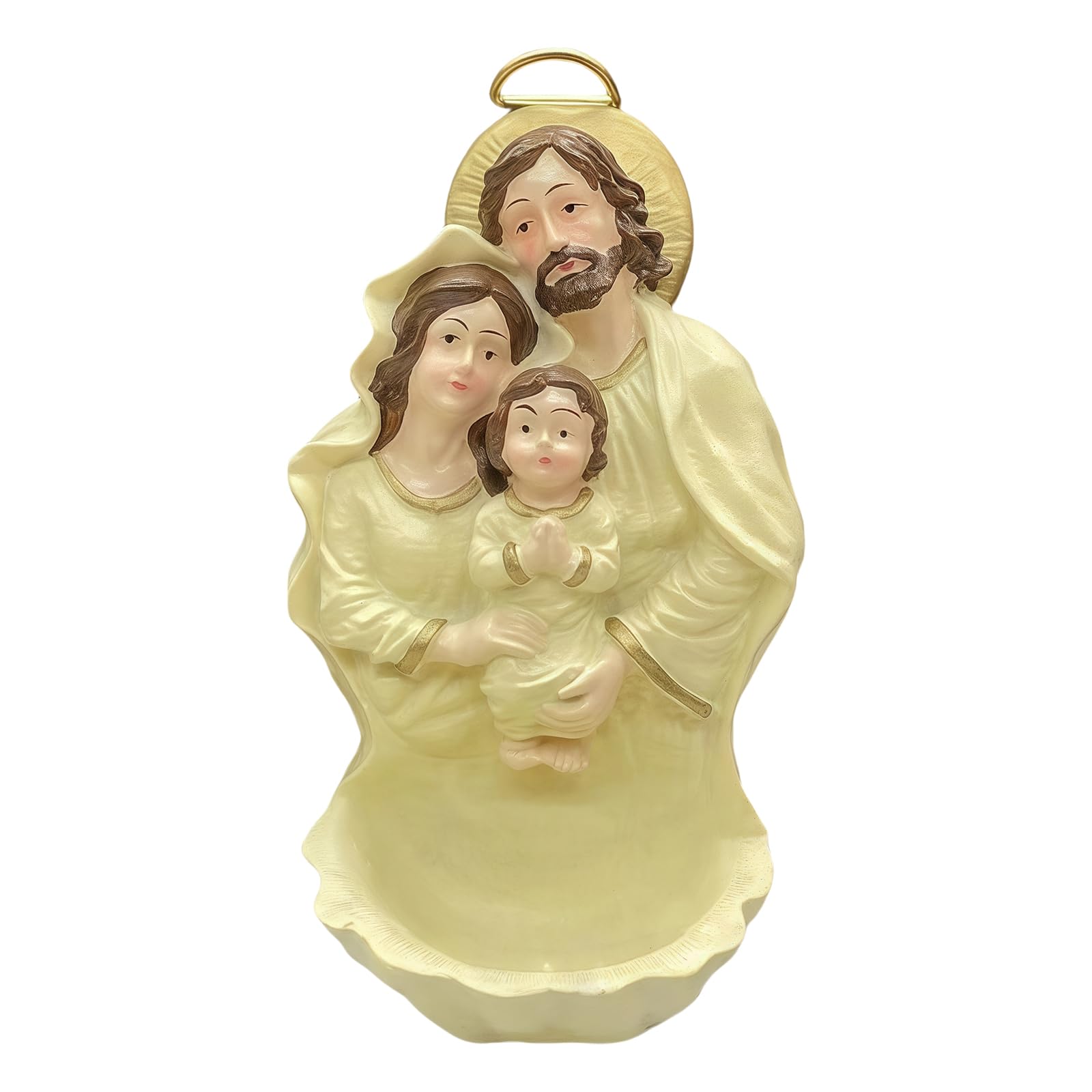 Buxuaaaa Classical Wall Sculpture Resins Nativity Holy Family Statue Hanging Water Font for Decors Catholic Gift Nativity Sculpture