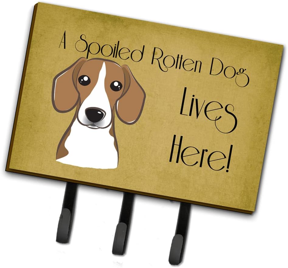 Caroline's Treasures BB1487TH68 Beagle Spoiled Dog Lives Here Leash or Key Holder, Wall Hooks, Key Hooks Holder, Coat Rack Wall Mount, Coat Hooks, Hooks for Hanging Keys, Towels, Aprons, Leashes,