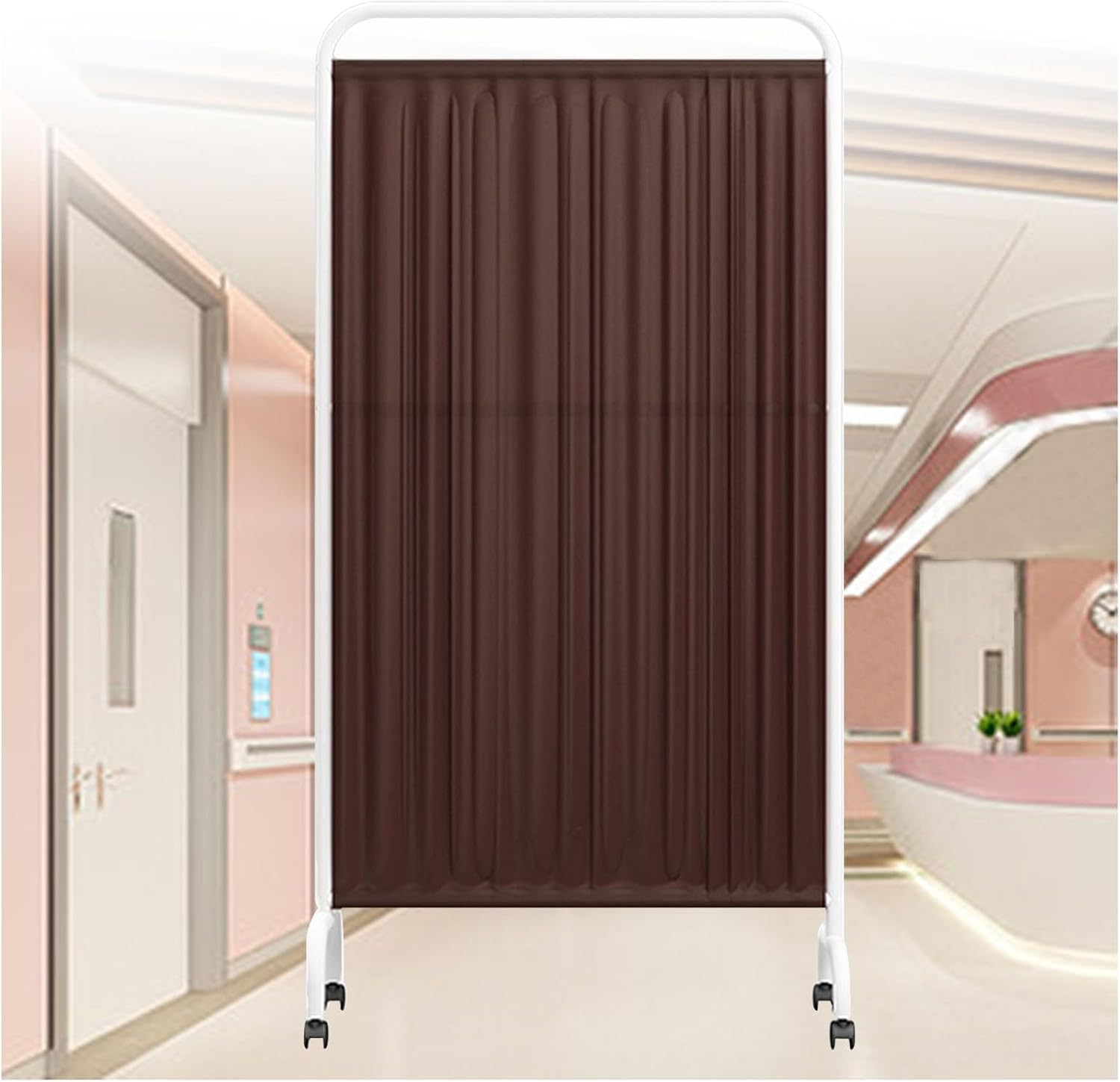 1-5 Panel Medical Privacy Screen,Folding Privacy Screen with 360° Brake Wheels,Protective Single Panel Screens Room Divider for Office/Hall/Clinic/Restaurant(White,5-Panel) (Brown 1panel)