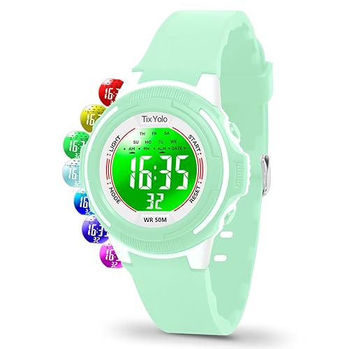 Digital Kids Watch with 7 Color Lights 50M Waterproof,Alarm,Stopwatch,Soft Strap,Children