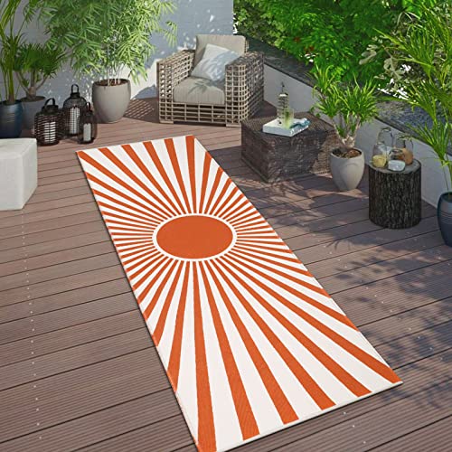 Kimode Runner Rug 2X6 Reversible Washable Retro Sun Indoor Outdoor Rug Orange Hallway Runner Rug Low-Profile Entryway Rug Cotton Woven Durable Balcony Runner For Laundry,Kitchen,Bedroom #TOP6