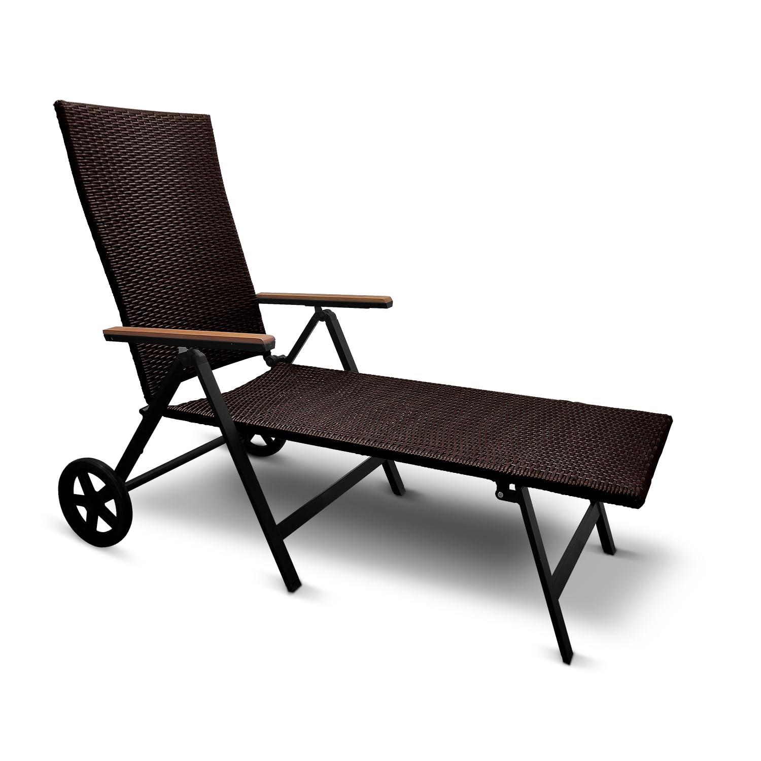 Generisch Aluminium Polyrattan Rollliege Relaxliege 120 kg belastbar Sonnenliege Klappbare Gartenliege Braun Neu