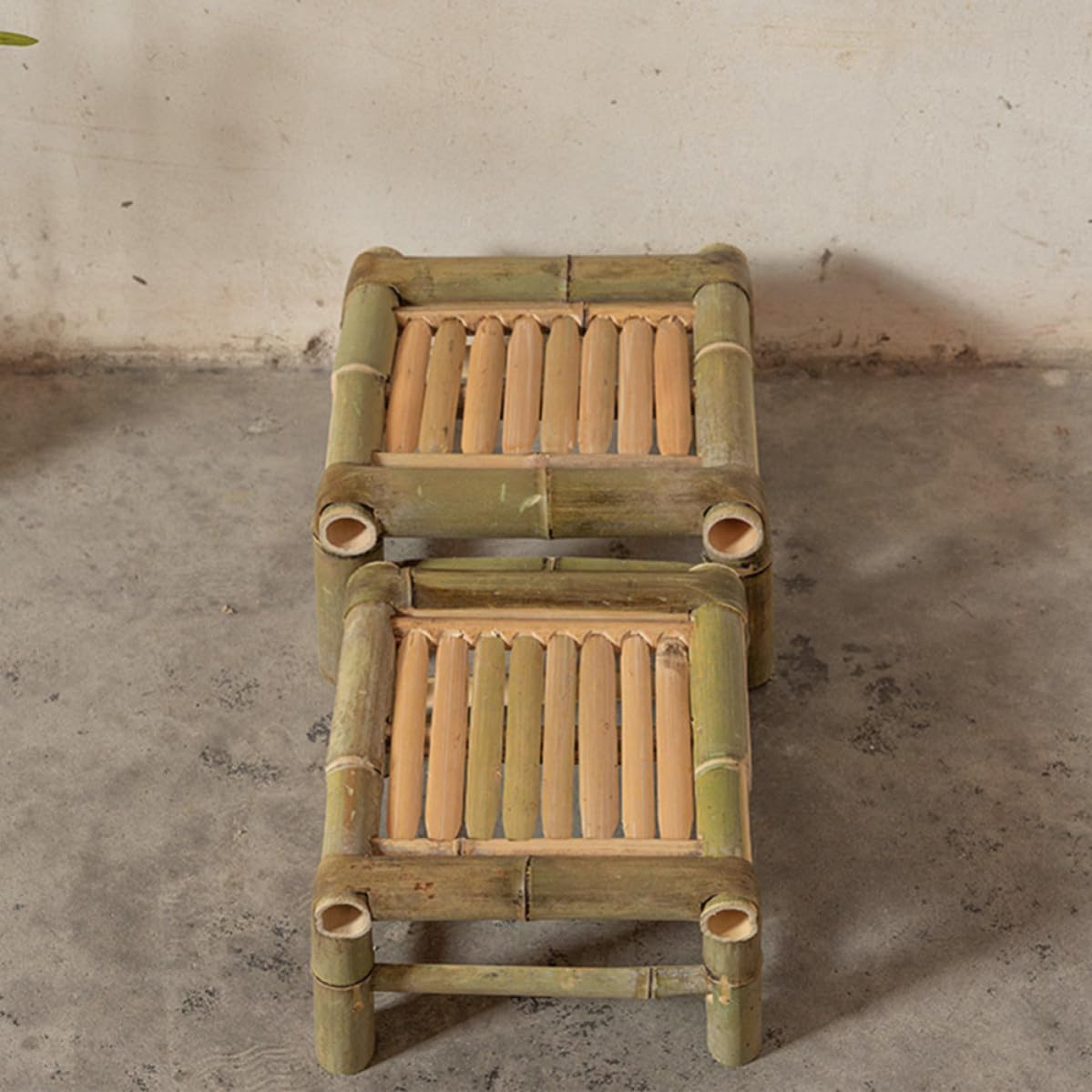 VANZACK Taburete de Bambú Pequeño, Taburete bajo Retro, Bambú, Fácil de Limpiar, Ahorro de Espacio, para Balcón y Ducha