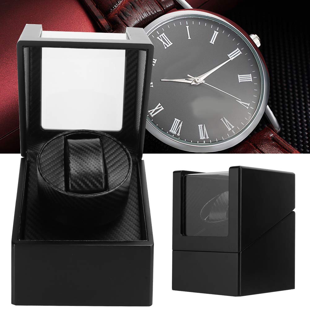 Automatischer Uhrenbeweger, geräuschisolierende Kohlefaser-Uhrenbox PU-Leder für Armbanduhr für Damen und Herren Mechanische Uhr 100-240V(Mich)