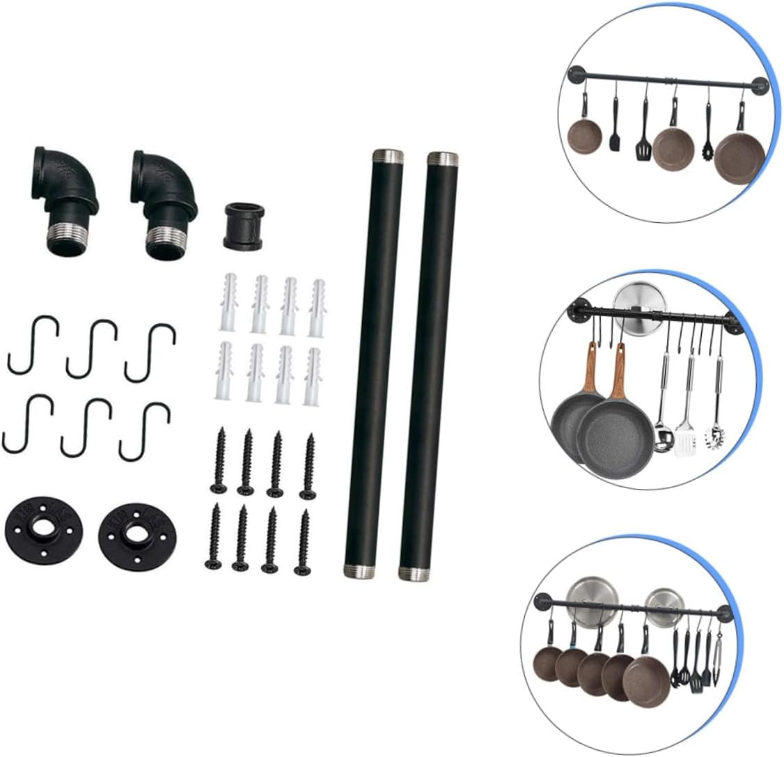 Cabilock Wall Mounted Pot Rack with Hooks, 13x60cm Iron Pot Storage Rail, Kitchen Hanging Utensil Holder for Pan Organizer and Wall Storage