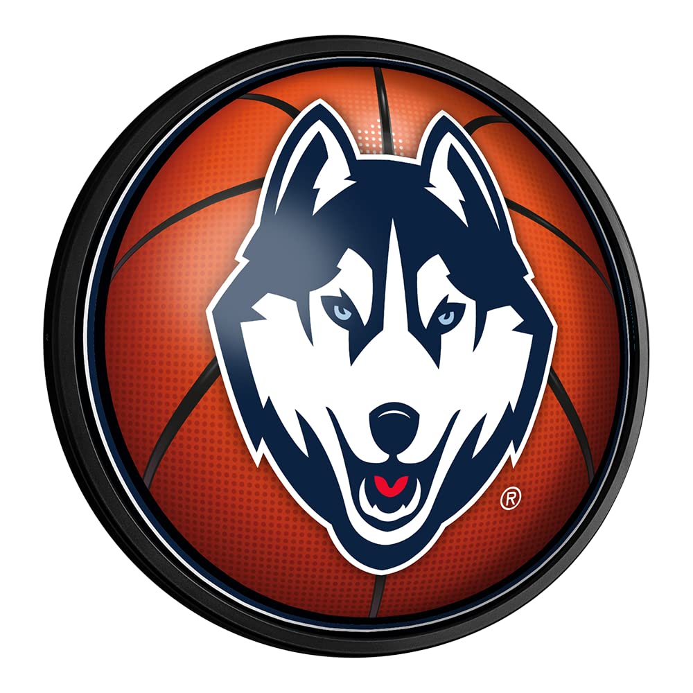 The Fan Brands NCAA UConn Huskies: Basketball - Round Slimline Lighted Wall Sign - Football, Basketball & Baseball Wall Decor - College Sports Décor for Home, Office, Game Room, Fan Cave & Garage - USA Made