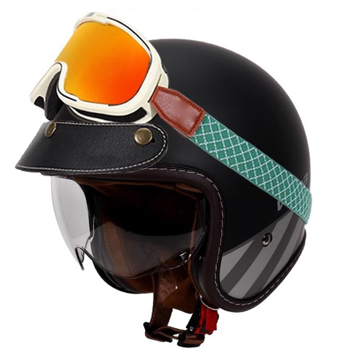 Casque moto jet ECE XL avec lunettes pour scooter et motocross