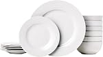 Amazon Basics 16-Piece Ensemble de vaisselle, assiettes, bols, tasses, service pour 4, blanc
