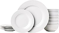 Amazon Basics 18-Piece White Porcelain Dinnerware Set for 6 - Durable Plates & Bowls, Microwave & Dishwasher Safe