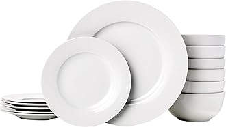 Amazon Basics Kitchen Dinnerware Set, Microwave and Dishwasher Safe, Plates, Bowls, Service for 6, 18-Piece, White