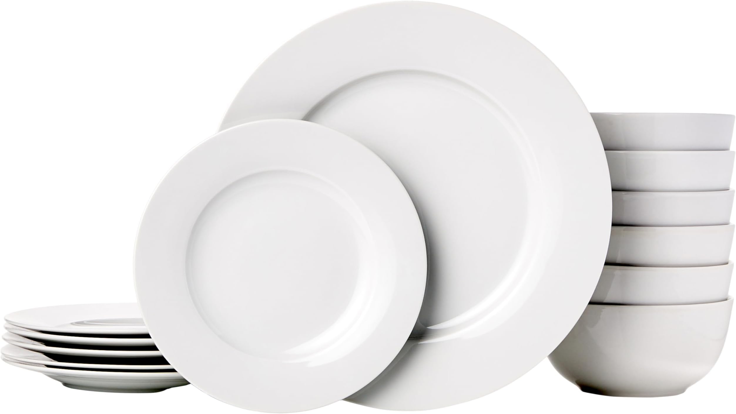Porcelain Dinnerware Set, Microwave and Dishwasher Safe, Service for 6, 18-Piece, Plates, Bowls, White