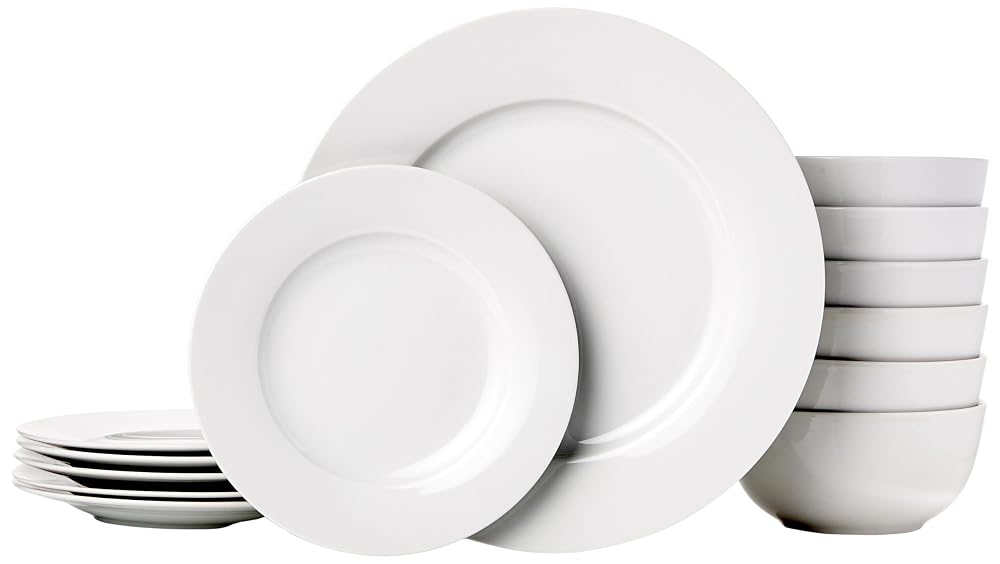 Amazon Basics Porcelain Dinnerware Set, Microwave and Dishwasher Safe — 18 piece