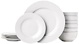 Amazon Basics Porcelain Dinnerware Set, Microwave and Dishwasher Safe, Service for 6, 18-Piece, Plates, Bowls, White