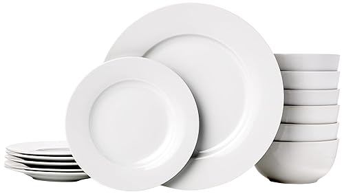 Amazon Basics Porcelain Dinnerware Set, Microwave and Dishwasher Safe, Service